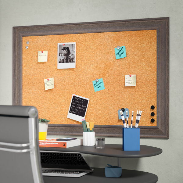 Gracie Oaks Country Barnwood Large Framed Black Cork Wall Mounted